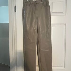 Aritzia Wilfred Straight Leg Leather Pants in Taupe